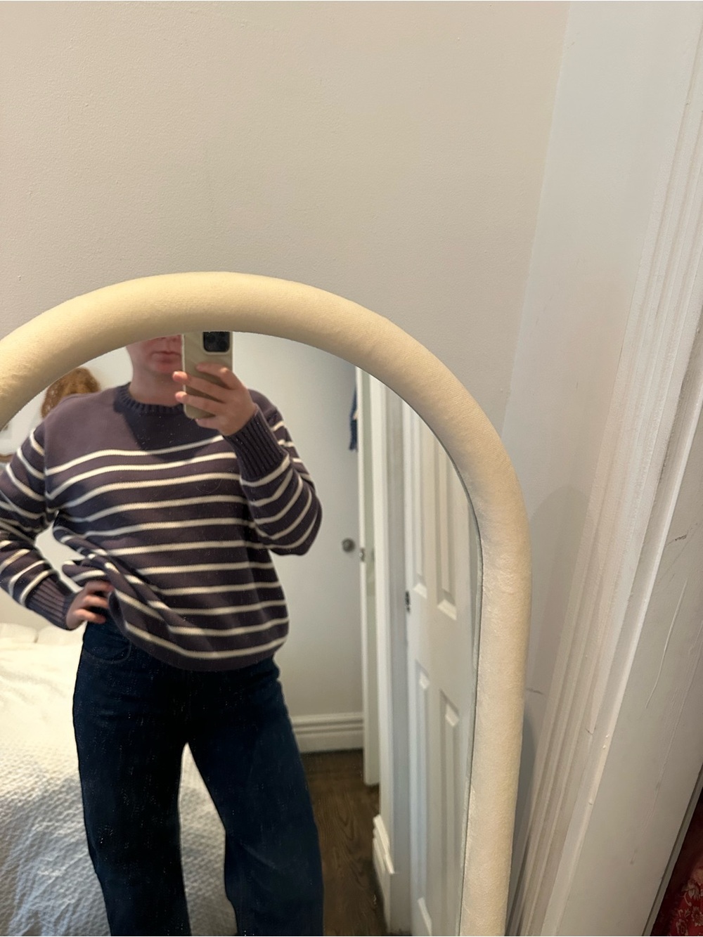 Brandy Melville Blue and White Striped Crewneck Sweater